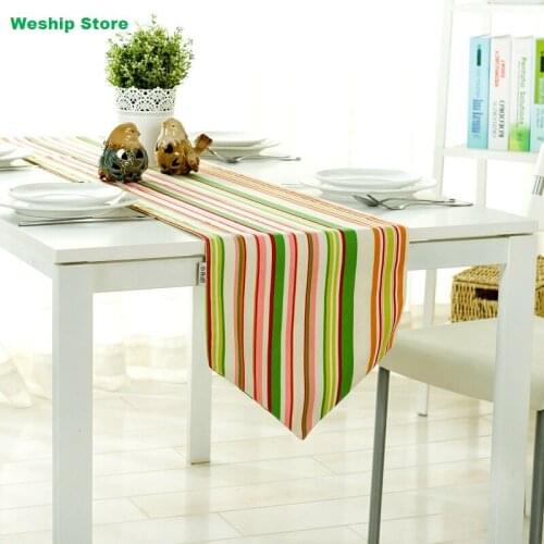 Fashion Home Double-deck cotton table runner American pastoral rainbow stripes Style Table flag and Placemat