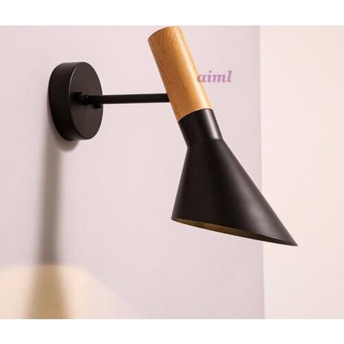 Swing Head Wall light Creative Wall Lamp Wooden Wall Sconce 110-230V E27 Bedroom Lighting Black / White Bedside Reading Lamp