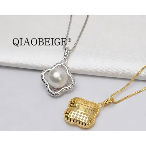 QIAOBEIGE Wholesale lace pure 925 silver pendant necklace 9-10mm blanks tray with pin for making pendant