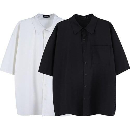 Summer Mens Fashion Shirts High Street Simple Solid Color Short Sleeve Shirt For Man