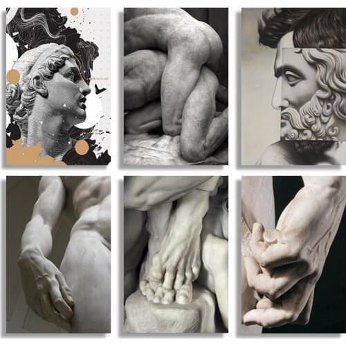 Self-adhesive Wall Sticker Michelangelo Sculpture Art Posters and Prints Black White David Hand Wall Art Living Room Decoration
