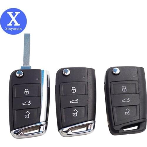 Xinyuexin Folding Flip Car Remote Key Shell Case Fob for VW MQB Gollf 7 for Skoda Octavia A7 for Seat Leon 3 Button HU162T Blade