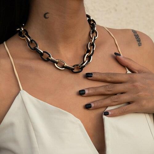 Hip-hop jewelry with simple retro single-layer remixed item punk mixed color double buckle thick chain jewelry for female
