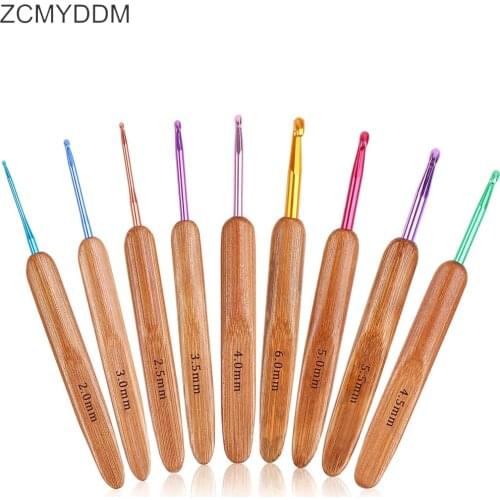 ZCMYDDM 9pcs/Set 2mm-6mm Bamboo Rubber Handle Crochet Hooks Needles for Craft Yarn Sewing Tools Crochet DIY Sewing Tools