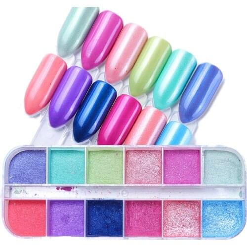 12 Colors Nail Mirror Glitter Powder Metallic Color Nail Art UV Gel Polishing Chrome Flakes Pigment Dust Decorations Manicure