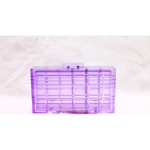 Purple Women Fashion Clear Jelly Clutch Purse Transparent Handbag Acrylic Handle Wallet Beach Summer Party Evening Bag Totes