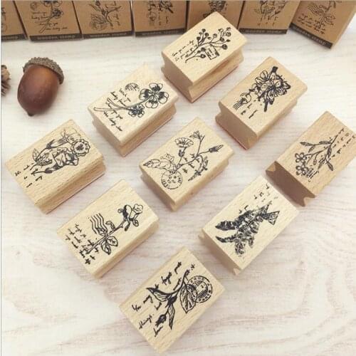 1pcs/lot vintage flower series wooden stamp DIY photo album account for decoration 9 designs for choose