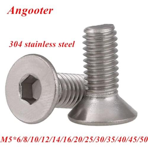10pcs M5 304 stainless steel A2 Hexagon Hex socket head flat countersunk Allen Bolt screw M5*6/8/10/12/14/16/20/25/30/35mm
