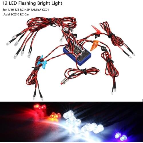12 Ultra LED Flashing Bright Light Strobe Lamps Kit System for 1/10 1/8 RC Drift HSP TAMIYA CC01 4WD Axial SCX10 RC Car Truck