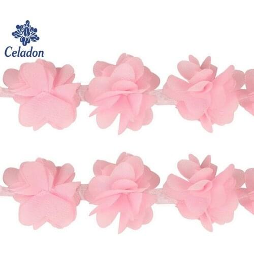 2 Yards 24 Heads Flowers 3D Chiffon Cluster Flowers Lace Dress Decoration Lace Fabric Applique Trimming Sewing Supplies