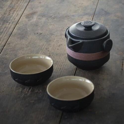 20pcs/lot Black pottery express cup one pot two cup concentric cup portable travel tea set cross border gift customization