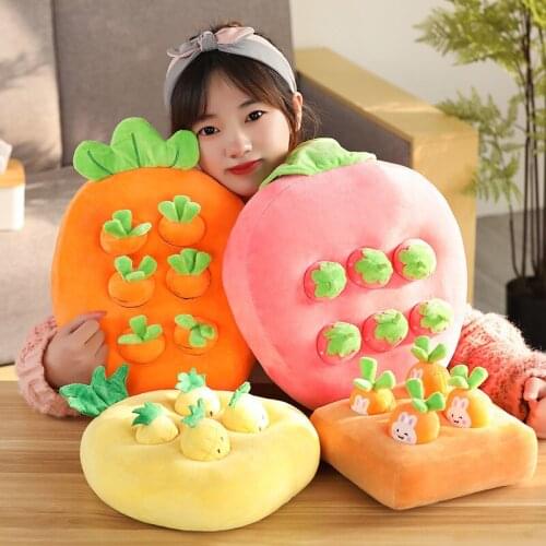 22CM Creative Pulling Carrot Plush Toys Childrens Cute Strawberry Pineapple Pillow Cushion Girl Sleeping Toy Fun Birthday Gift