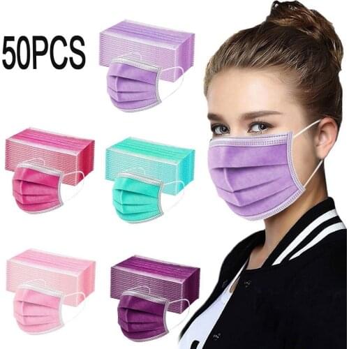 50pcs Disposable Face Black Nonwove 3 Layer Adult Solid Disposable Face 3ply Ear Loop Fast Shipping Halloween Cosplay Mask