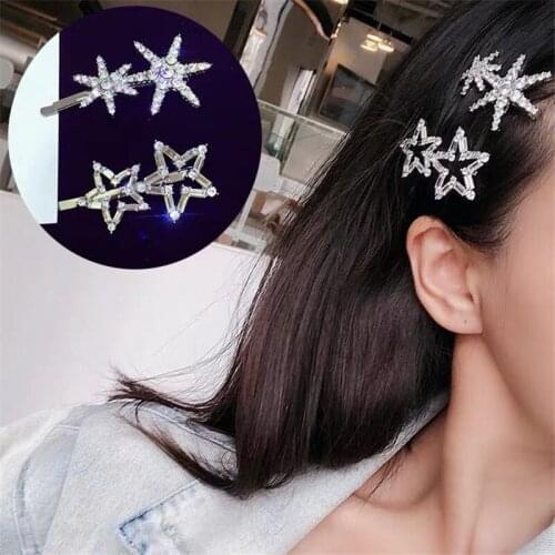 60pcs/lot Five-pointed Star Snowflake Hair Clip Sliver Pierced Drill Hairpins Bang Hair Styling Tools Hair Accessories HA1151