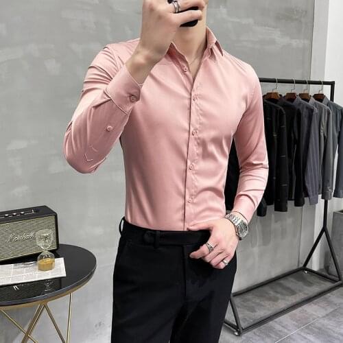 9Colors Solid Non-Iron Gentlemen Tuxedo Long Sleeve Men Dress Shirts High Quality Business Formal Wear Slim Fit Chemise Homme