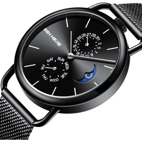 BEN NEVIS Top Brand Luxury Mens Watches Male Clocks Moon Phase Week Calendar Quartz Business Wristwatch Box Dropship BN4010G