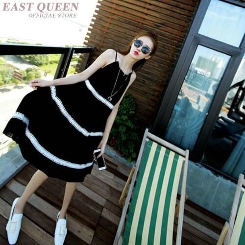 Bohemian summer women dress sleeveless spaghetti strap loose o-neck dresses knee-length hollow out beach sundress DD559 L