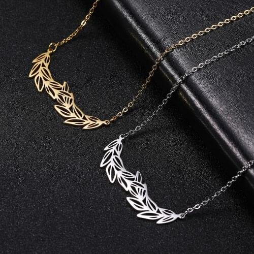Skyrim Olive Branch Golden Stainless Steel Necklace Women Peace Leaf Statement Chain Choker Necklaces Jewelry Female Girl Gift