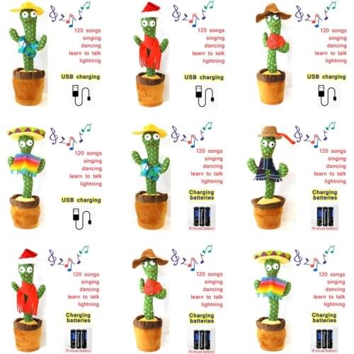 Baby Girl Plush Cactus Dancing Toy, Talking Speaker, USB Charging, Voice Repeat, 120 English Songs Dancing Cactus Potted Plant