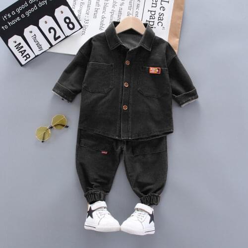 Baby boy clothes 0-4 years old spring and autumn fashion denim suit boys solid color lapel denim shirt two-piece boy clothes