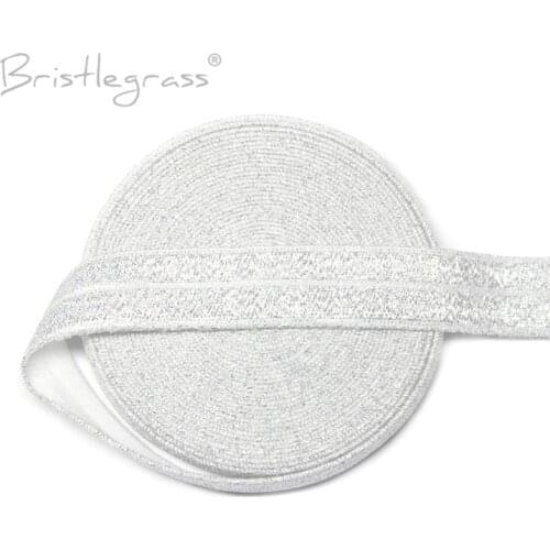 BRISTLEGRASS Wholesale 50 Yard 5/8" Silver Glitter FOE Foldover Elastic Spandex Band Kid Hair Tie Headband Tutu Dress DIY Sewing