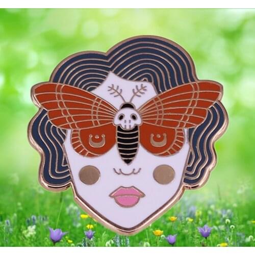Death Head hawk Moth Skull Butterfly Crescent Moon Geek Girl Art Enamel Pin Insect Nature lover Gift brooch