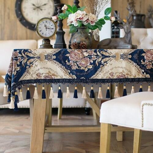 European Style American Luxury Jacqurd Floral Table Cloth Rectanglar Dining Room Chenille Tablecloth Room Decoration Aesthetic