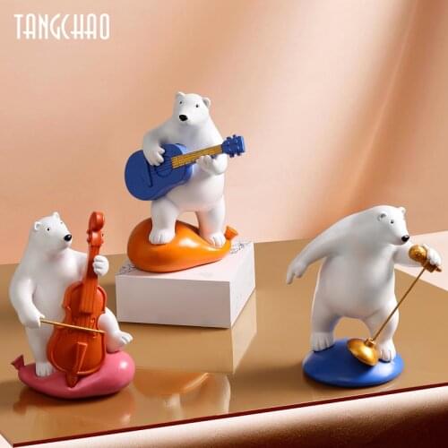 3Pcs Home Decor Music Bear Figurine Modern Resin Nordic Decor Figurines For Interior Sculpture Living Room Decoration Accessorie