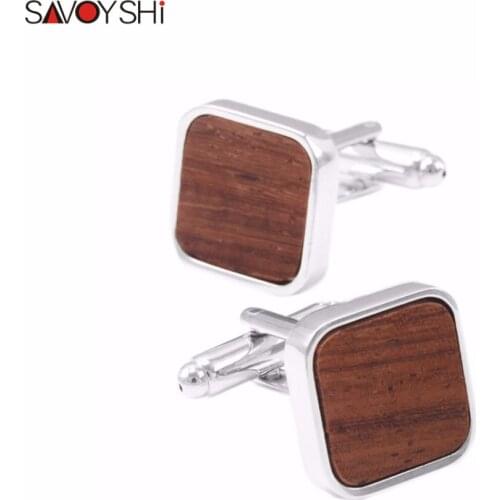 SAVOYSHI Brand Jewelry Low-key Luxury Wooden Cufflinks High Quality Square Brown Black Mashup Fashion Cuff links Business Gift
