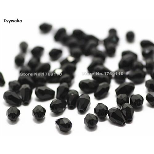 Isywaka 100pcs Black Color Faceted Teardrop Beads Austria Crystal Beads Waterdrop Beads Loose Spacer Bead for DIY Making,3x5mm