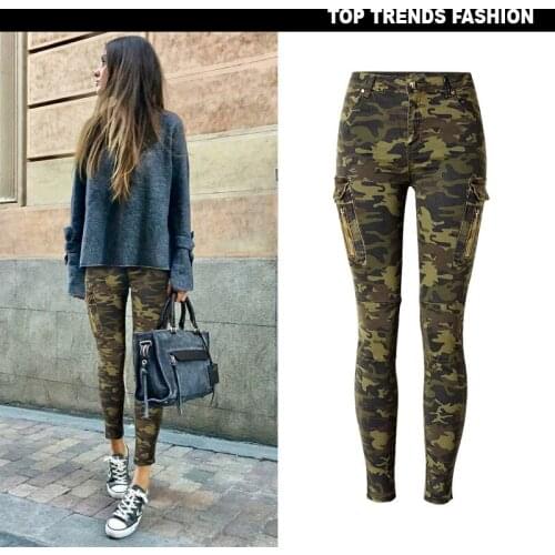 Camouflage Woman Pants High Waist Jeans Female Trouser Pencil Sweatpant Women Jeans