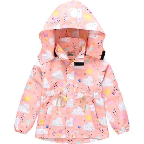 2021 Spring Autumn Girls Coat Thin Jackets Kids Fashion Printed Hooded Outerwear Baby Clothes Children Sweet Jackets Clothing