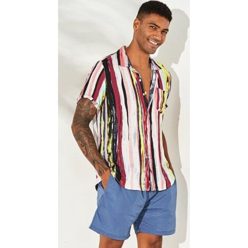 2020 Hot-selling Hot Style Mens Summer Beach Style Fashion Short-sleeved Shirt Loose Casual Wild Youth Sports Temperament