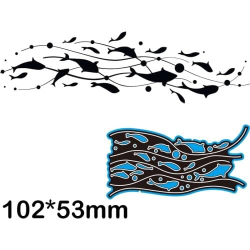 Metal Cutting Dies Fishes in The Waves New Scrapbook Decoration Template Embossing DIY Paper Card Craft 102*53mm