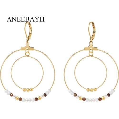 Boho Style Handmade Layered Round Circle Dangle Earrings With Beads Satinless Steel Jewelry Statement Drop Earrings For Women
