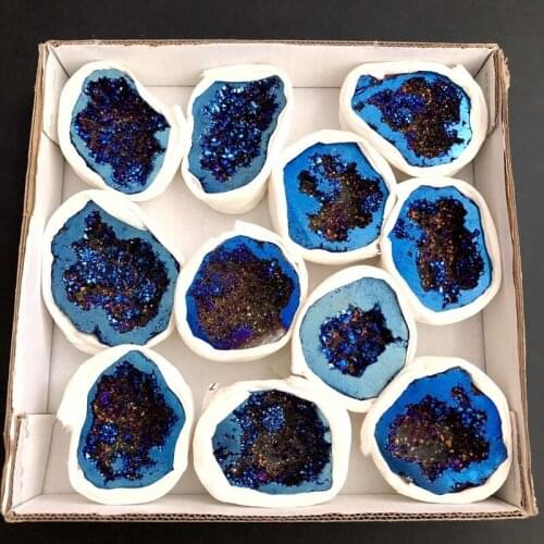Natural quartz feng shui blue aura agate geode cluster crystals healing stones for Home Decoration