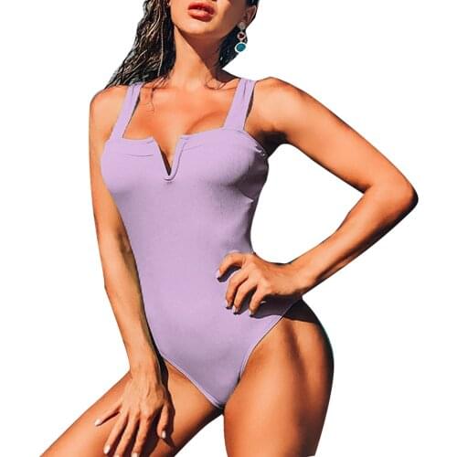 2021 New Women Sexy Sleeveless Solid Color One-piece Swimsuit Ladies Summer Fashion Bathing Suit Holiday Beachwear