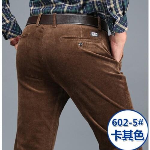 New Autumn Winter Men Flannelette Elastic Cotton Corduroy Pants Casual High Waist Straight Loose Full Length Plus Size 29-40 42