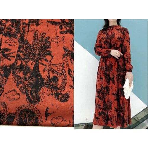 Base Dress Cloth Fabric New Mink Velvet Stretch Knitted Bottom Tropical Animal and Plant Printing Palace Wall Red Material Style