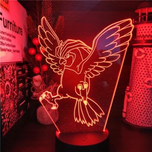 Pokemon 3D Light for Kids Game Figure Pidgeotto for Child Room Decor Nightlight 3d LED Visual Table Lamp Desk Light Xmas Gifts
