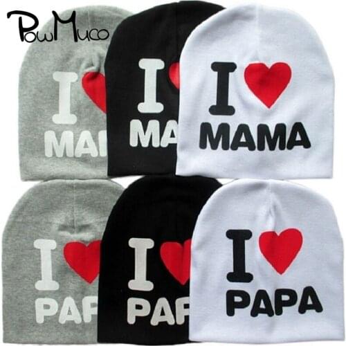 Powmuco Simple Letters Cotton Cap of I Love Mama Papa Fashion Knitted Baby Girls Hats Infant Warm Headwear Newborn Photo Props
