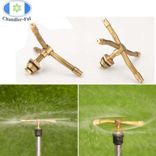 3/4 Arm Copper Rotary Sprinkler Automatic Garden Lawn Water Sprinklers Yard Watering Irrigation Tool for Home Garden