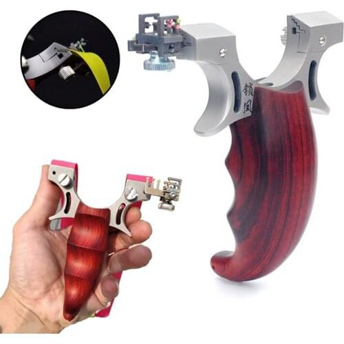 High-quality Wooden Handle Stainless Steel Slingshot Precision Outdoor Shooting Catapult with Titanium Alloy Sight for Hunting