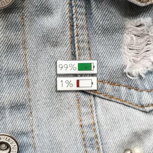 RSHCZY Enamel Pin 1% And 99% Electricity Quantity Vintage Brooch For Women Couple Lovers Hat Coat Scarf Buckle Jewelry Gifts