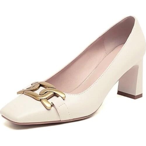 Vintage Square Heels Shoes Woman 2022 Spring Soft Leather High Heels Pumps For Women Party Basic Women Shoes Pumps Large Size 48