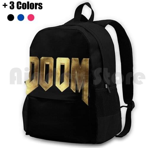 Doom Retro 3D Gold Gamer Outdoor Hiking Backpack Waterproof Camping Travel Doom Retro Gold Gamer Old Games Retro Gaming 2D 3D