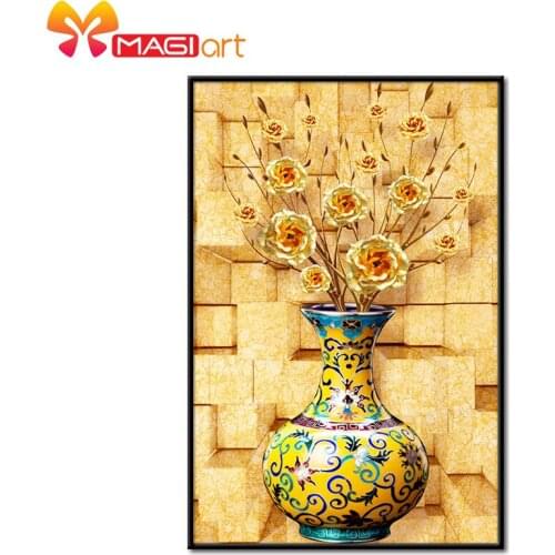 Cross stitch kits Embroidery needlework sets 11CT water soluble canvas patterns 14CT Flowers in Porcelain Bottles-NCMF031