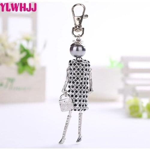 YLWHJJ brand new cute women black Rhinestone bag pendant doll keychain girl car key chain fashion jewelry hot Accessories