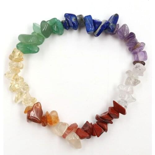 Natural Stone Chips Nuggets Beaded Strech Strand Wristband Bracelets Women 7 Chakra Stone Amethysts Opal Quartz Stone Bracelets