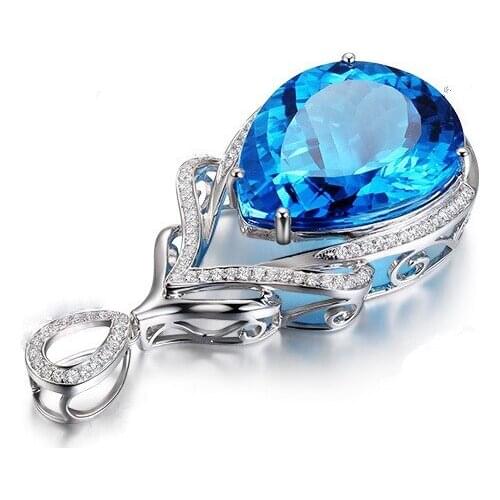 Womens fashion luxury 925 sterling silver AAA blue zircon drop-shaped pendant necklace wedding engagement gift jewelry